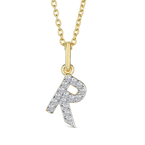 Love Letter Initial R Lab Diamond Necklace set in 18K Gold Vermeil