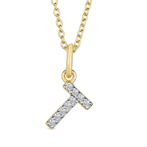 Love Letter Initial T Lab Diamond Necklace set in 18K Gold Vermeil