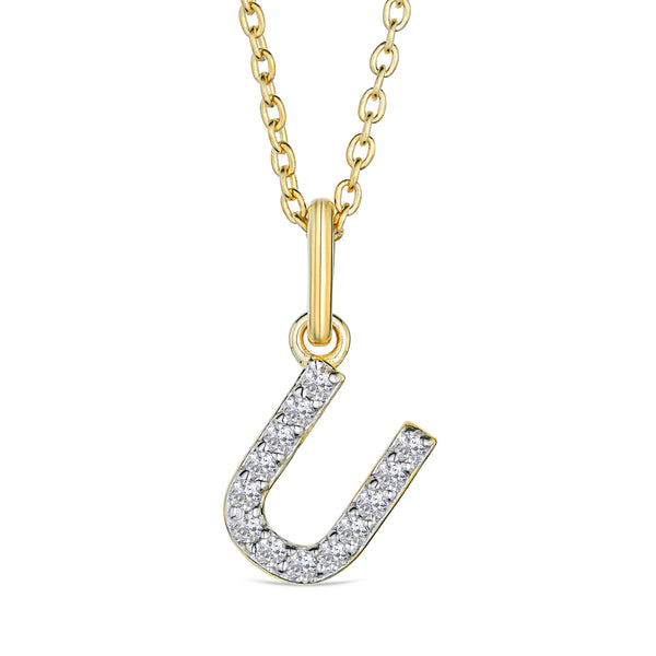 Love Letter Initial U Lab Diamond Necklace set in 18K Gold Vermeil