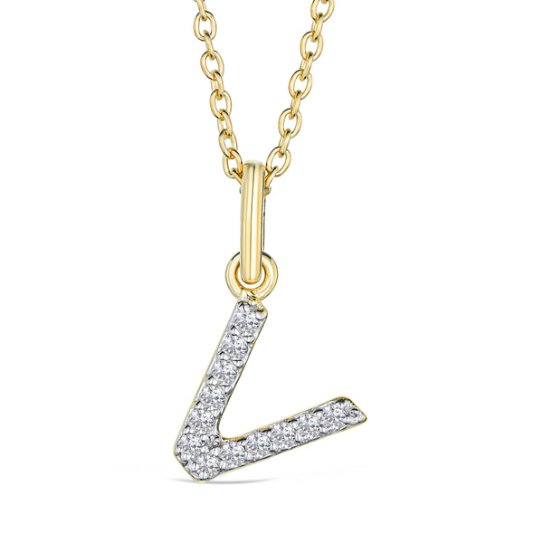 Love Letter Initial V Lab Diamond Necklace set in 18K Gold Vermeil