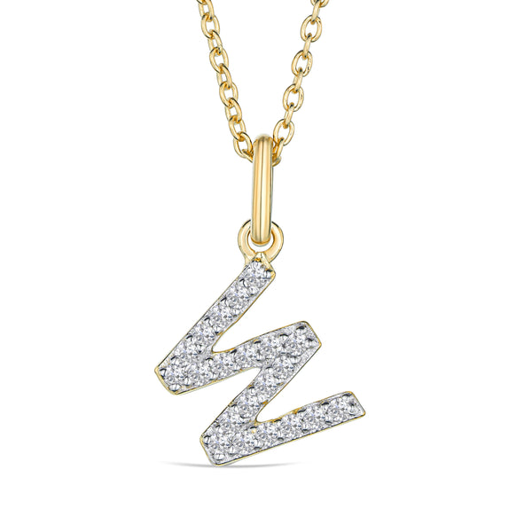 Love Letter Initial W Lab Diamond Necklace set in 18K Gold Vermeil