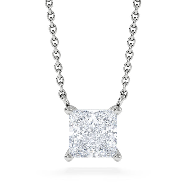 Wanderlust Floating Princess Cut Lab Diamond Solitaire Necklace 1.00ct H/SI in 9K White Gold