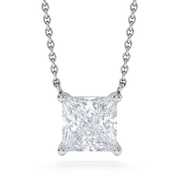 Wanderlust Floating Princess Cut Lab Diamond Solitaire Necklace 1.50ct H/SI in 9K White Gold