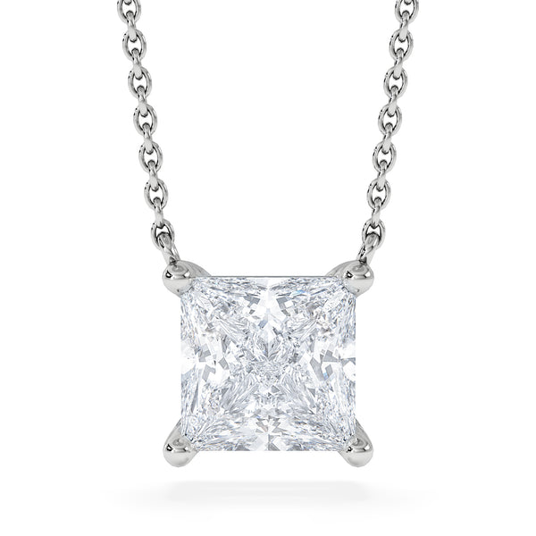 Wanderlust Floating Princess Cut Lab Diamond Solitaire Necklace 2.00ct H/SI in 9K White Gold