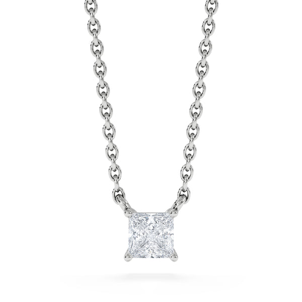 Wanderlust Floating Princess Cut Lab Diamond Solitaire Necklace 0.25ct H/SI in 925 Silver