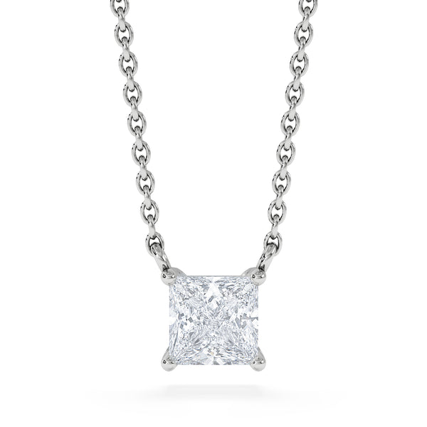 Wanderlust Floating Princess Cut Lab Diamond Solitaire Necklace 0.50ct H/SI in 9K White Gold