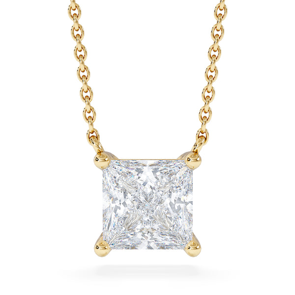 Wanderlust Floating Princess Cut Lab Diamond Solitaire Necklace 1.50ct H/SI in 9K Gold