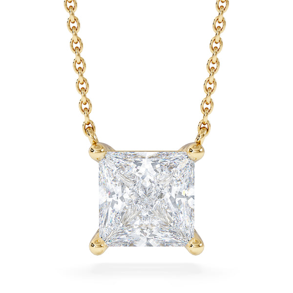 Wanderlust Floating Princess Cut Lab Diamond Solitaire Necklace 2.00ct H/SI in 9K Gold