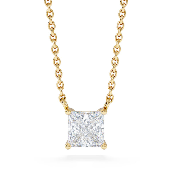 Wanderlust Floating Princess Cut Lab Diamond Solitaire Necklace 0.50ct H/SI in 9K Gold