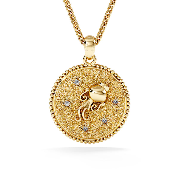 Zodiac Aquarius Necklace Medallion Lab Grown 0.02ct in 18K Gold Vermeil