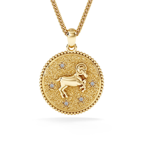 Zodiac Aries Necklace Medallion Lab Grown 0.02ct in 18K Gold Vermeil