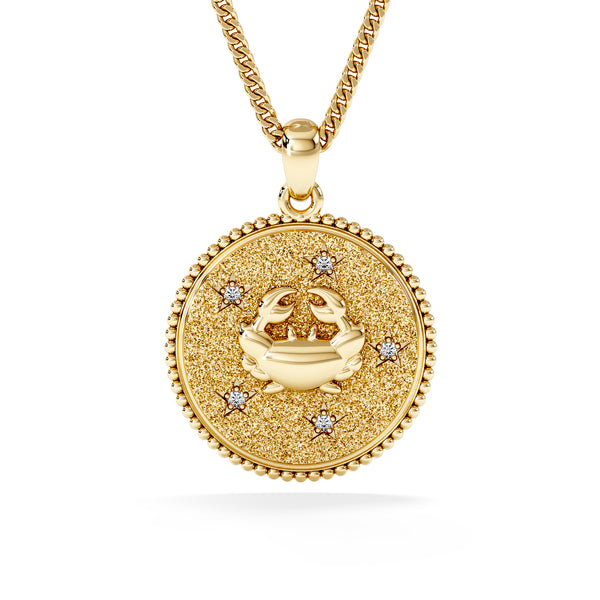 Zodiac Cancer Necklace Medallion Lab Grown 0.02ct in 18K Gold Vermeil