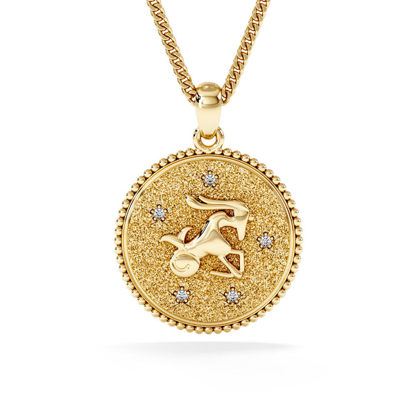 Zodiac Capricorn Necklace Medallion Lab Grown 0.02ct in 18K Gold Vermeil