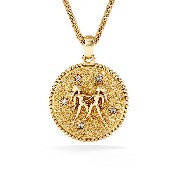 Zodiac Gemini Necklace Medallion Lab Grown 0.02ct in 18K Gold Vermeil