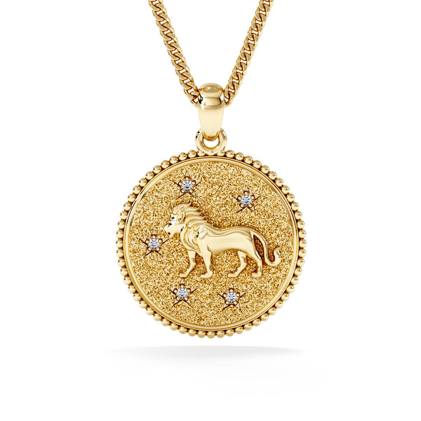 Zodiac Leo Necklace Medallion Lab Grown 0.02ct in 18K Gold Vermeil