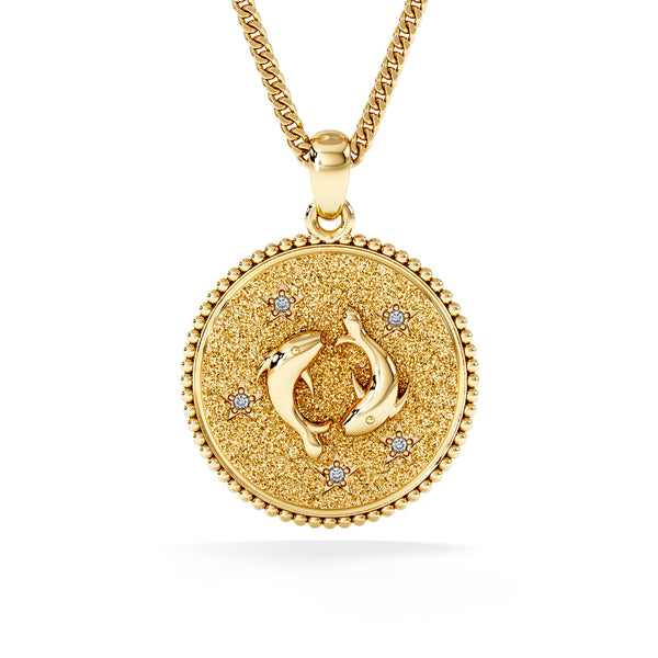 Zodiac Pisces Necklace Medallion Lab Grown 0.02ct in 18K Gold Vermeil