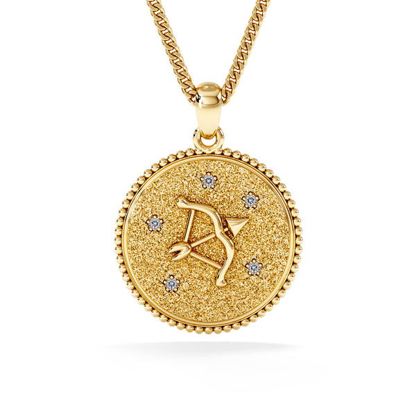 Zodiac Sagittarius Necklace Medallion Lab Grown 0.02ct in 18K Gold Vermeil