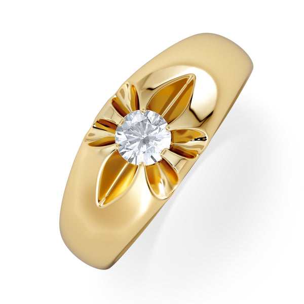 Lab Diamond Signet Ring 0.25ct Round Cut in 18K Gold Vermeil