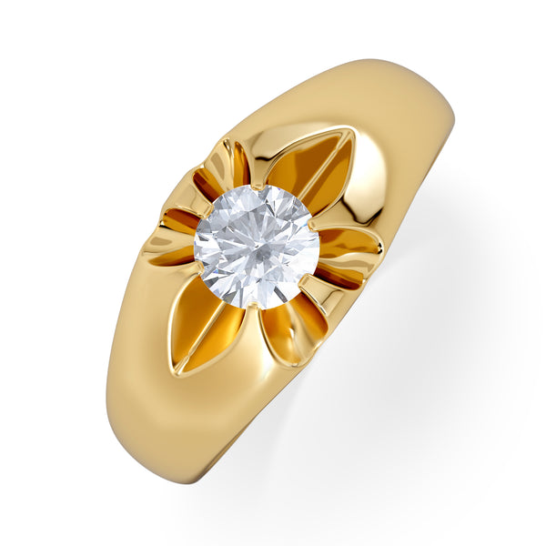 Lab Diamond Signet Ring 0.50ct Round Cut in 18K Gold Vermeil