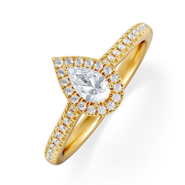 Lumia Pear Cut Lab Diamond Halo Ring 0.50ct F/VS in 18K Gold Vermeil