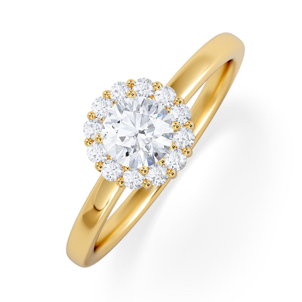 The Fleur Halo 0.50ct H/SI Round Cut Lab Diamond Ring in 9K Yellow Gold