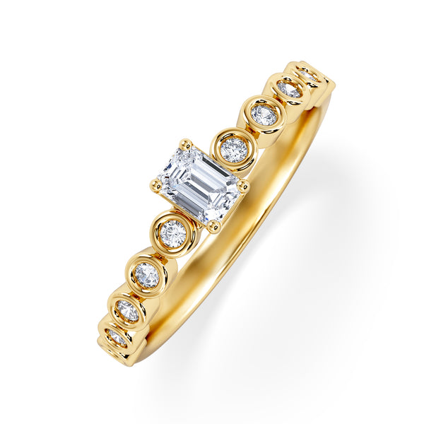 Entwine 0.30ct Emerald Cut Lab Diamond Solitaire Engagement Ring with Side Stones in 18K Gold Vermeil