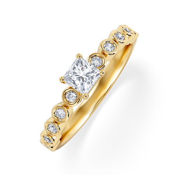 Entwine 0.30ct Princess Cut Lab Diamond Solitaire Engagement Ring with Side Stones in 18K Gold Vermeil