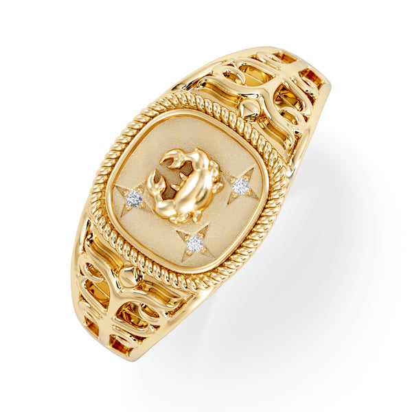 Cancer Zodiac 0.01ct Lab Diamond Signet Ring in 18K Gold Vermeil