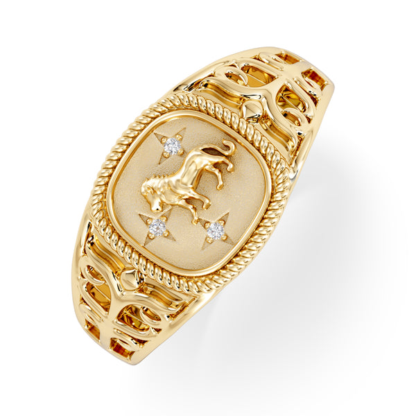 Leo Zodiac 0.01ct Lab Diamond Signet Ring in 18K Gold Vermeil