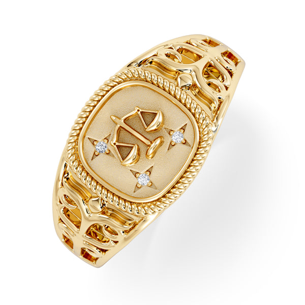 Libra Zodiac 0.01ct Lab Diamond Signet Ring in 18K Gold Vermeil