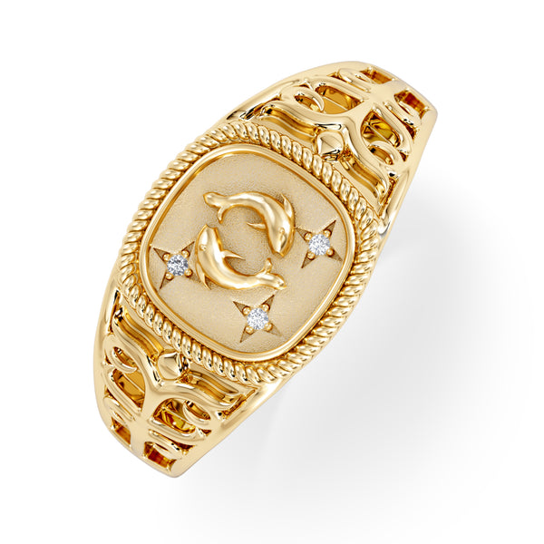 Pisces Zodiac 0.01ct Lab Diamond Signet Ring in 18K Gold Vermeil