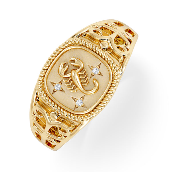 Scorpio Zodiac 0.01ct Lab Diamond Signet Ring in 18K Gold Vermeil