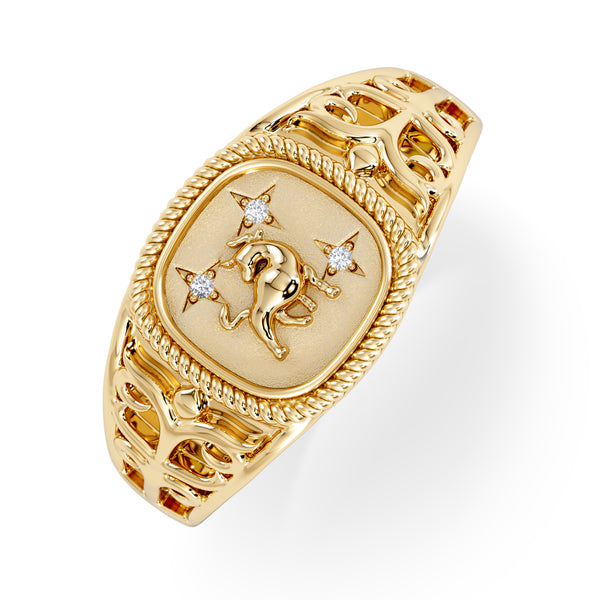 Taurus Zodiac 0.01ct Lab Diamond Signet Ring in 18K Gold Vermeil