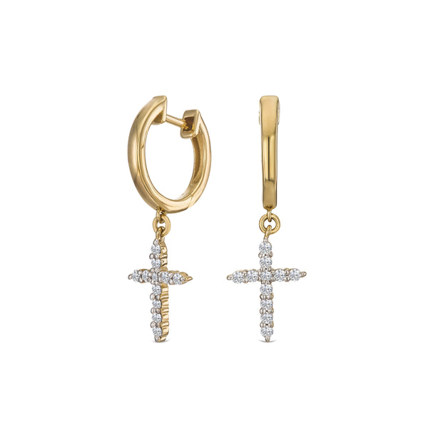 Stellato Cross Hoop 0.24ct H/SI Round Cut Lab Diamond Earrings in 18K Gold Vermeil