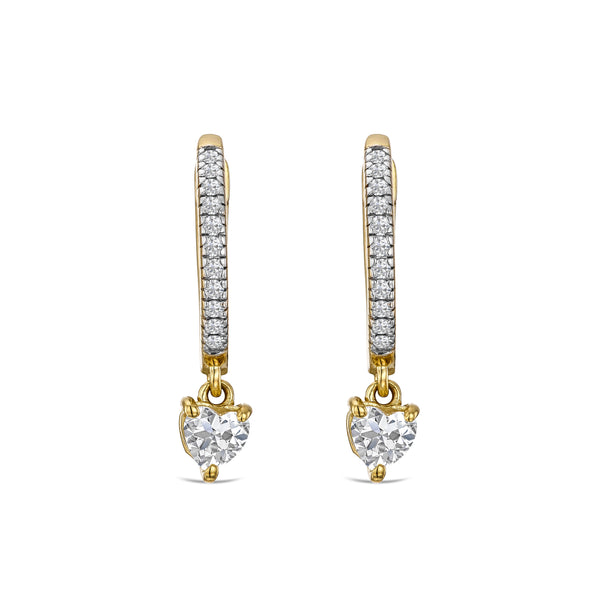 Stellato Heart Drop Hoop Earrings Lab Diamond 1.00ct in 18k Gold Vermeil