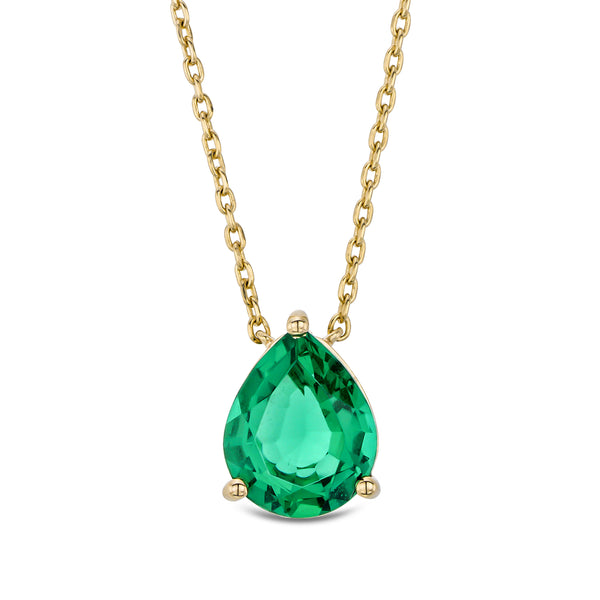 Astra 2.40ct Lab Emerald and Diamond Solitaire Pear Cut Necklace in 18K Gold Vermeil