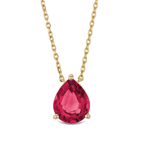 Astra 3.50ct Lab Ruby and Diamond Solitaire Pear Cut Necklace in 18K Gold Vermeil