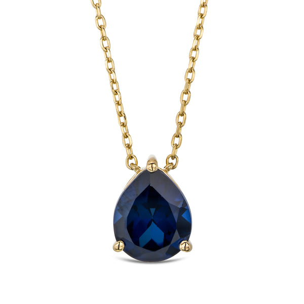 Astra 3.20ct Lab Sapphire and Diamond Solitaire Pear Cut Necklace in 18K Gold Vermeil