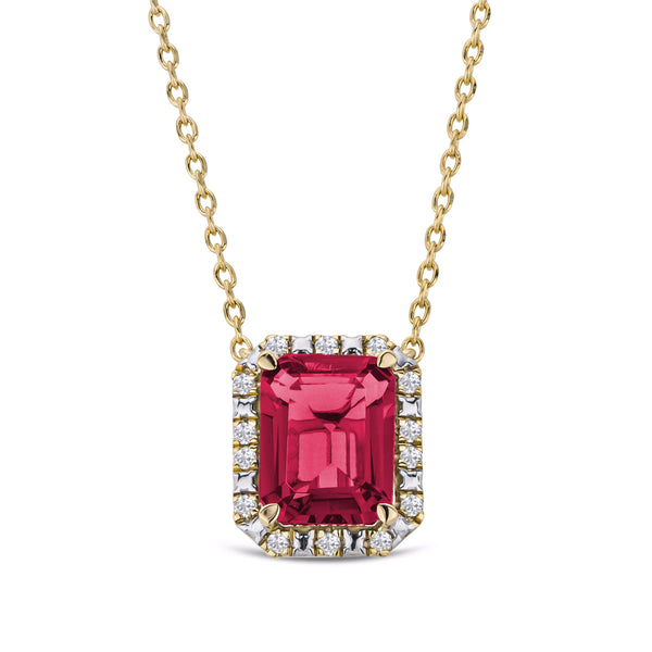 Astra 1.80ct Lab Ruby and Diamond Halo Octagon Cut Necklace in 18K Gold Vermeil