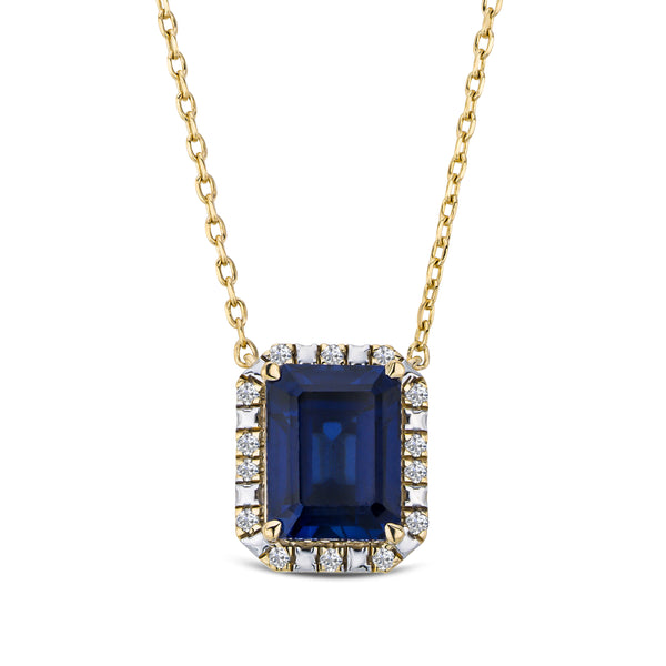 Astra 2.00ct Lab Sapphire and Diamond Halo Octagon Cut Necklace in 18K Gold Vermeil