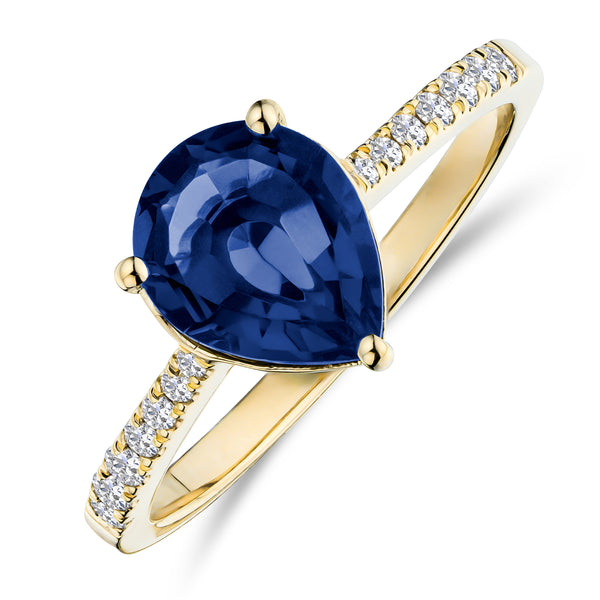 Astra 3.10ct Lab Sapphire and Diamond Shoulder Set Pear Cut Ring in 18K Gold Vermeil