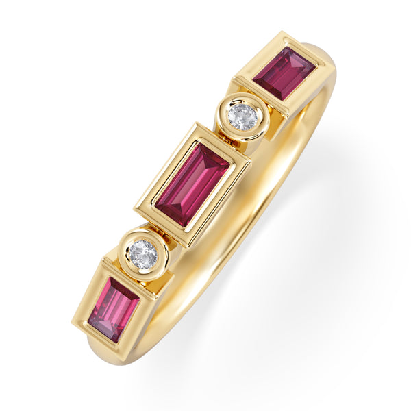 Forme 0.37ct Baguette Cut Lab Ruby 5 Stone Ring in 18K Gold Vermeil