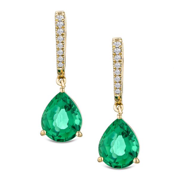 Astra 4.60ct Lab Emerald and Diamond Drop Pear Cut Earrings in 18K Gold Vermeil