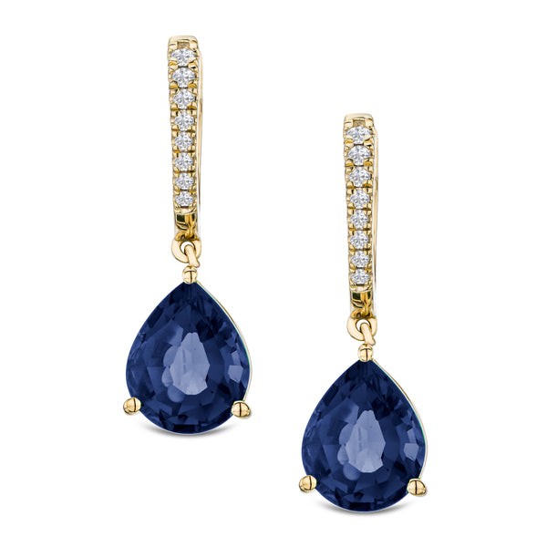 Astra 6.50ct Lab Sapphire and Diamond Drop Pear Cut Earrings in 18K Gold Vermeil