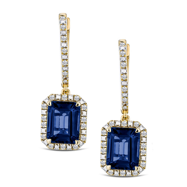 Astra 4.00ct Lab Sapphire and Diamond Drop Halo Octagon Cut Earrings in 18K Gold Vermeil