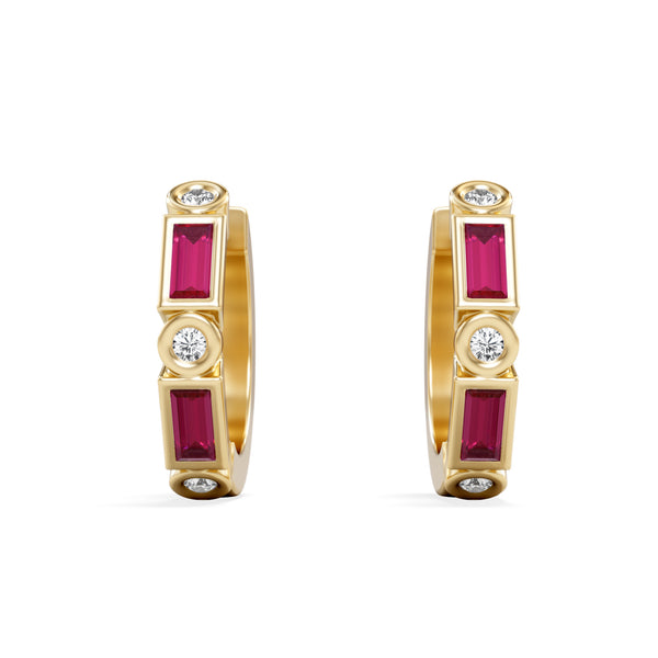 Forme 0.52ct Baguette Cut Lab Ruby Huggie Earrings in 18K Gold Vermeil