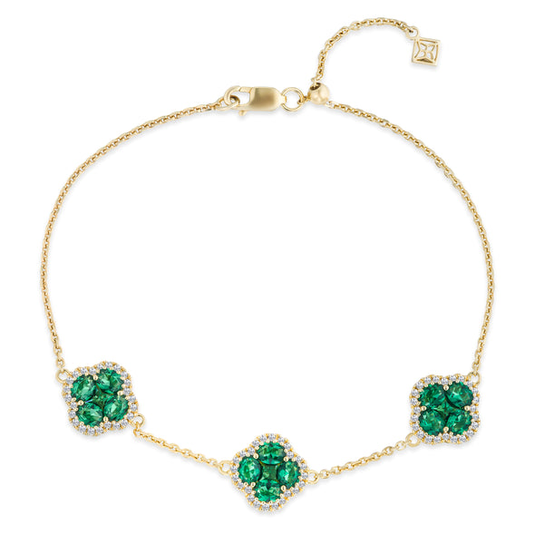 Alegria 3 Clover Lab Emerald Bracelet 2.25ct in 18k Gold Vermeil