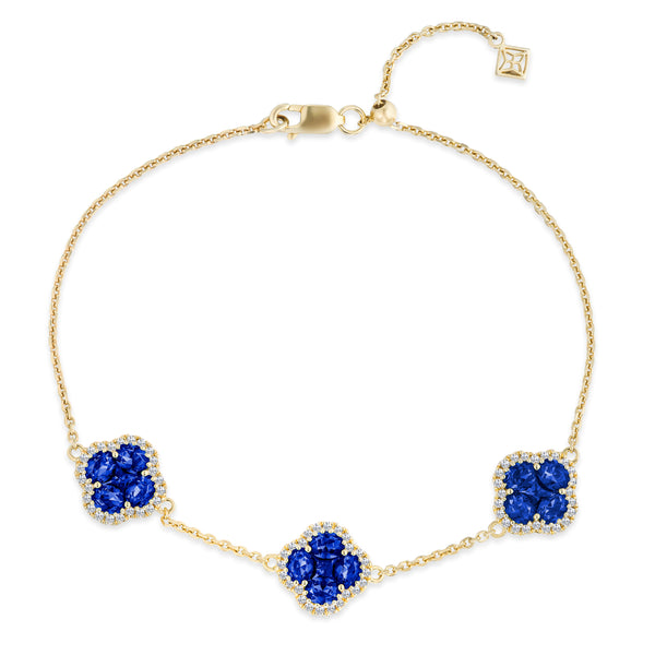 Alegria 3 Clover Lab Sapphire Bracelet 3.00ct in 18k Gold Vermeil