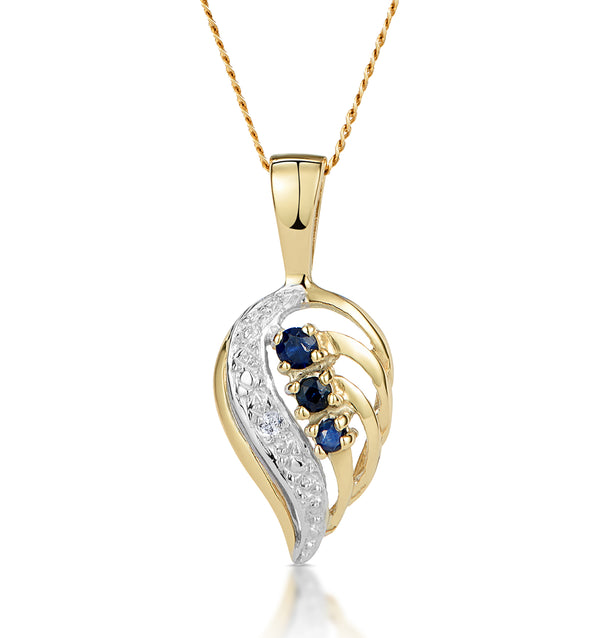 Sapphire 9 x 14 mm And Diamond 9K Yellow Gold Pendant Necklace