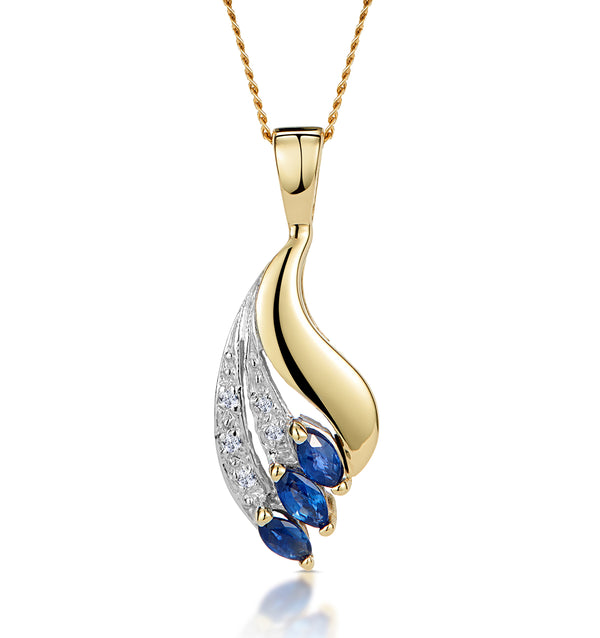 Sapphire 4 x 2mm And Diamond 9K Yellow Gold Pendant Necklace